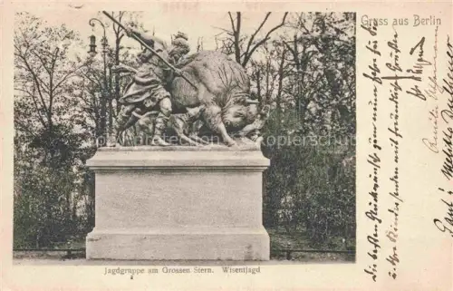 AK / Ansichtskarte BERLIN  CITY Jagdgruppe Grosser-Stern Wisentjagd Denkmal Skulptur Tiergarten Baeume