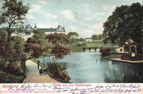 AK / Ansichtskarte HAMBURG  CITY Wallanlagen Park See Pavillon Bruecke Spaziergaenger Schloss Baeume