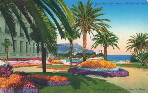 AK / Ansichtskarte Beaulieu -sur-Mer 06 Alpes-Maritimes Jardin Palmen Blumenbeete Côte-d Azur Meer Berge Pointe-des-Fourmis Tête-de-Chien