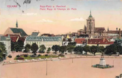 AK / Ansichtskarte COLMAR 68 Haut-Rhin Place-Rapp Champs-de-Mars Rapp-Platz Denkmal Kirche Stadtansicht Baeume