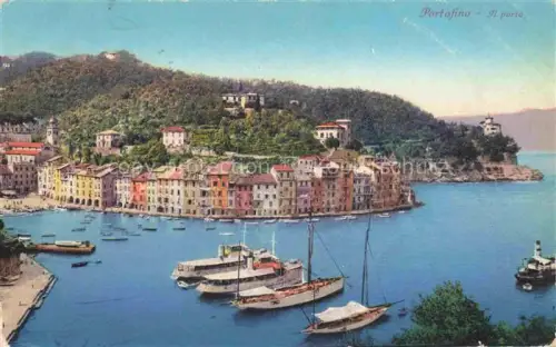 AK / Ansichtskarte PORTOFINO Liguria IT Hafen Porto Boote Dampfschiff Farbige-Haeuser Huegel Meer Fischerboote