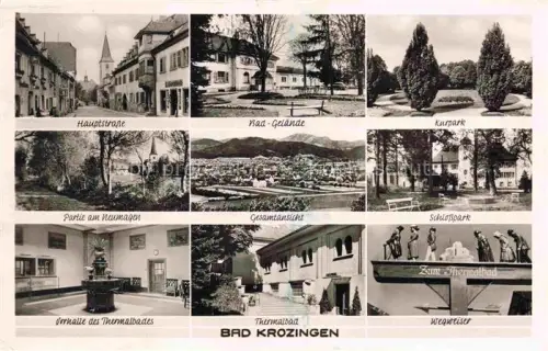 AK / Ansichtskarte BAD KROZINGEN Hauptstrasse Bad-Gelaende Kurpark Partie-am-Neumagen Thermalbad Schlosspark Wegweiser Gesamtansicht