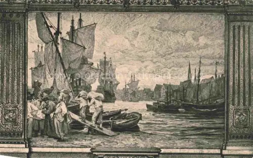 AK / Ansichtskarte HAMBURG  CITY Hafen Segelschiffe Ruderboote Fischerleute Gemaelde Wandgemaelde Rathaus Hugo-Vogel Historisch