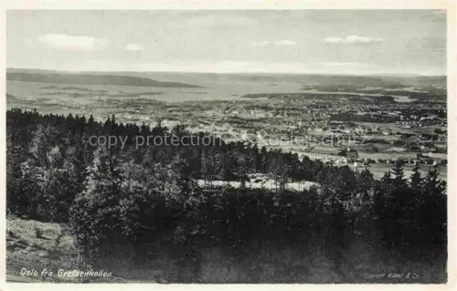 AK / Ansichtskarte OSLO  Norge Grefsenkollen Panorama Fjord Stadtansicht Wald Nadelbaum Vogelperspektive