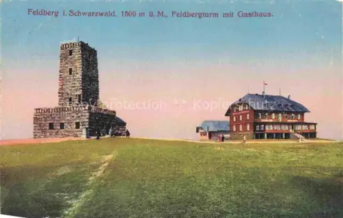 AK / Ansichtskarte Feldberg 1450m Schwarzwald BW Feldbergturm Gasthaus Schwarzwald Gipfel Steinturm Wiese