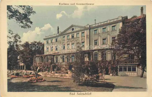 AK / Ansichtskarte Bad Salzschlirf Fulda Hessen Kurhaus Sommertheater Garten Baeume Blumenbeete Stuehle Kurpark