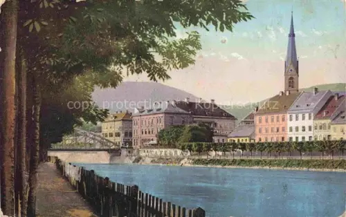 AK / Ansichtskarte VILLACH Kaernten AT Draupartie Drau Fluss Bruecke Kirchturm Stadtansicht Ufermauer Baeume