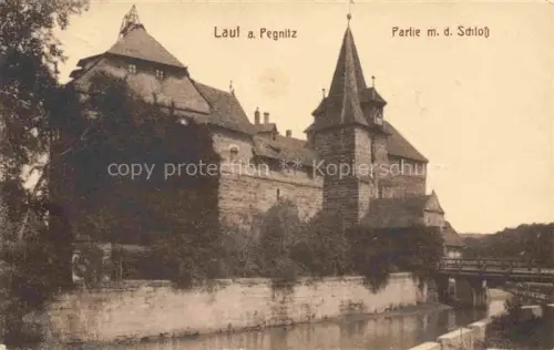 AK / Ansichtskarte Lauf Pegnitz Nuernberger Land Bayern Schloss Pegnitz Turm Burganlage Fluss Bruecke