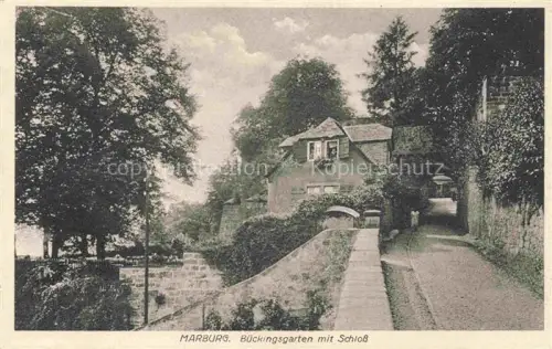 AK / Ansichtskarte MARBURG  LAHN Bueckingsgarten Schloss Gasse Weg Baeume Haus Mauer