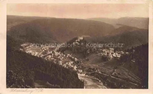 AK / Ansichtskarte Schwarzburg Rudolstadt Thueringen Schwarzburg Burg Talblick Wald Berge Ortschaft Thueringer-Wald