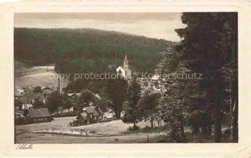 AK / Ansichtskarte Scheibe-Alsbach Sonneberg Thueringen Luftkurort-Scheibe Dorfansicht Kirche Wald Berge Haeuser Thueringer-Wald