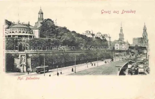 AK / Ansichtskarte DRESDEN Elbe Kgl-Belvedere Elbe Strassenbahn Dampfschiff Kirche Schloss Promenade