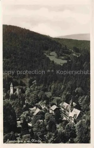 AK / Ansichtskarte Woelfelsgrund Sanatorium Evangelische-Kirche Kirchturm Nadelwald Tal Bergwald Grafschaft-Glatz