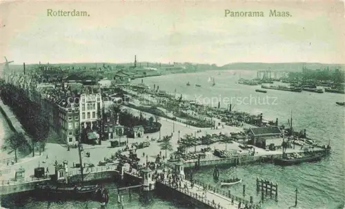 AK / Ansichtskarte ROTTERDAM  Zuid-Holland NL Maas Hafen Schiffe Dampfer Hafenkai Windmuehle Panorama Bruecke