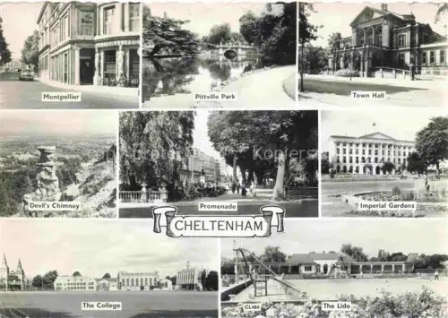 AK / Ansichtskarte Cheltenham  UK Montpellier Pittville-Park Town-Hall Devil s-Chimney Promenade Imperial-Gardens College Lido