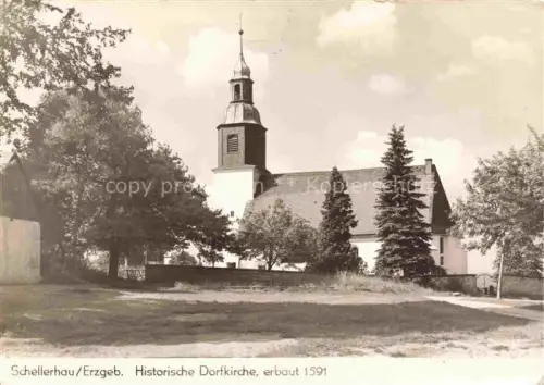 AK / Ansichtskarte Schellerhau Osterzgebirge Altenberg Sachsen Dorfkirche Kirchturm Baeume Erzgebirge