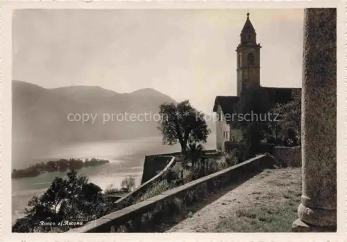 AK / Ansichtskarte Ronco sopra Ascona Locarno TI Kirchturm Lago-Maggiore Brissago-Inseln See Berge Terrasse Kirche