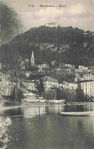 AK / Ansichtskarte Glion  VD Glion Genfersee Stadt Kirche Berge Hotel Ufer S/W