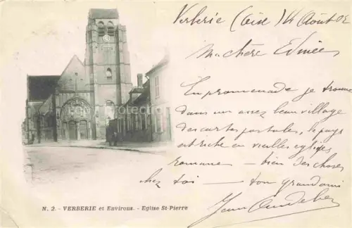AK / Ansichtskarte Verberie SENLIS 60 Oise Eglise-St-Pierre Kirche Romanisch Kirchturm Dorfplatz Mann