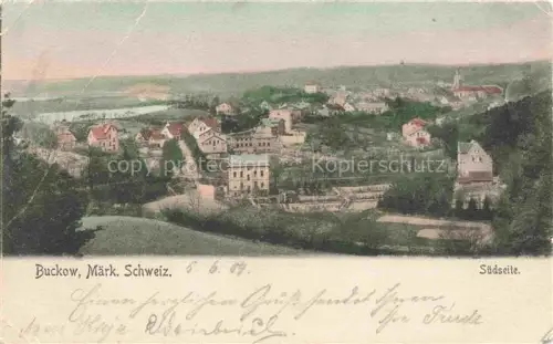 AK / Ansichtskarte Bad Buckow Maerkische Schweiz Brandenburg Maerkische-Schweiz Suedseite Panorama Haeuser Huegel Kirche Teich