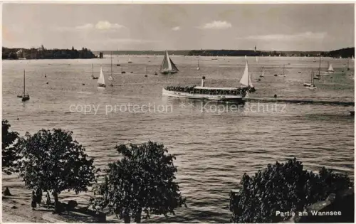 AK / Ansichtskarte Wannsee STEGLITZ-ZEHLENDORF BERLIN Wannsee See Segelboote Dampfschiff Ufer Baeume