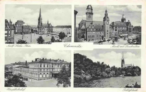 AK / Ansichtskarte CHEMNITZ Sachsen Adolf-Hitler-Platz Markt-mit-Denkmaelern Hauptbahnhof Schlossteich Kirche Mehrbildkarte