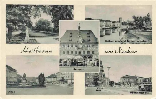 AK / Ansichtskarte Biberach HEILBRONN Stadtgarten Goetzenturm Bismarckdenkmal Rathaus Allee Bahnhofsplatz Mehrbildkarte Neckar