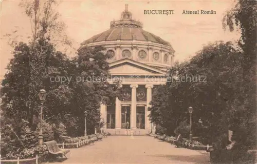 AK / Ansichtskarte Bucuresti Bukarest Bucaresti RO Ateneul-Roman Kuppel Saeulen Park Baeume Baenke Laternen Weg