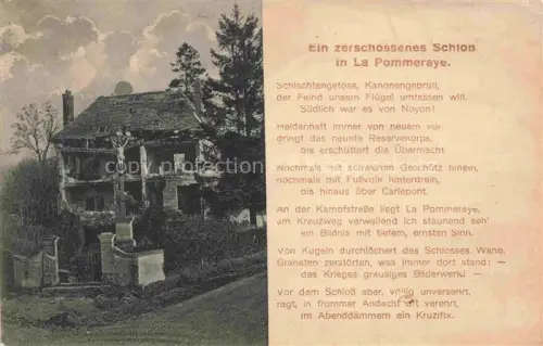 AK / Ansichtskarte La Pommeraye Moulin-sous-Touvent COMPIEGNE 60 Oise Schloss Kriegszerstoerung Ruinen Kruzifix Baeume Feldpost WWI