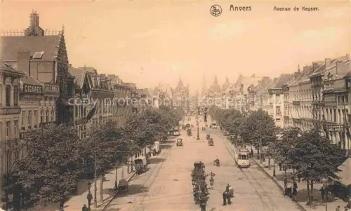 AK / Ansichtskarte ANVERS Antwerpen Avenue-de-Keyser Strassenbahn Prachtstrasse Gruenderzeitgebaeude Baeume Cigares Passanten