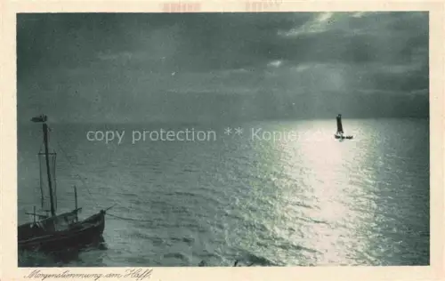 AK / Ansichtskarte Kurische Nehrung Samland Kaliningrad RU Morgenstimmung Haff Segelboot Fischerboot Wasser Wolken Sonnenaufgang