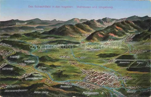 AK / Ansichtskarte MULHOUSE Muehlhausen 68 Haut-Rhin Vogesen Schlachtfeld Panoramakarte Rhein Dornach Lutterbach Reiningen Sentheim Rixheim