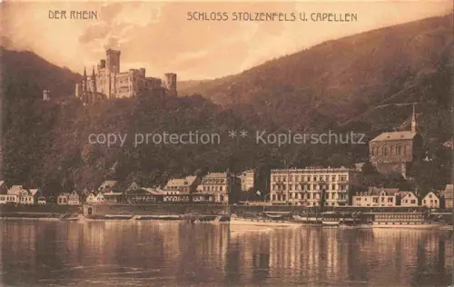 AK / Ansichtskarte Capellen  KOBLENZ Rhein Rheinland-Pfalz Schloss-Stolzenfels Dampfschiff Kirche Burgberg Ortschaft Ufer Haeuser