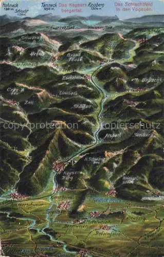 AK / Ansichtskarte Kaysersberg Kaisersberg Alsace 68 Haut Rhin Vogesen Schwarzer-See Weisser-See Hohneck Tanneck Panoramakarte Gebirge Tal Schlachtfeld