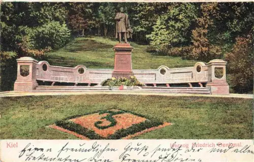 AK / Ansichtskarte KIEL  CITY Herzog-Friedrich-Denkmal Denkmal Statue Park Blumenbeet Treppen