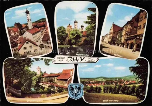 AK / Ansichtskarte Isny Allgaeu Bayern Blaserturm Malerwinkel Rathaus Grabenweier Stadtansicht Kirche Stadtmauer Weiher