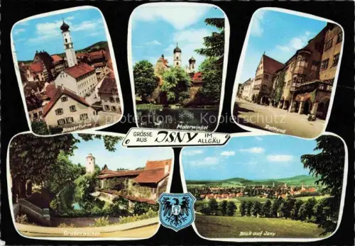 AK / Ansichtskarte Isny Allgaeu Bayern Blaserturm Malerwinkel Rathaus Grabenweiler Stadtansicht Wappen