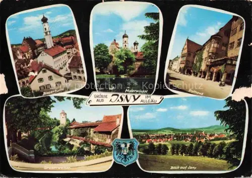 AK / Ansichtskarte Isny Allgaeu Bayern Blaserturm Malerwinkel Rathaus Grabenweiler Stadtansicht Wappen