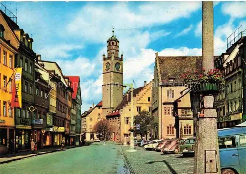 AK / Ansichtskarte RAVENSBURG  Wuerttemberg BW Blaserturm Marktplatz Hotel Uhrenturm Geschaefte Autos Pflasterstrasse