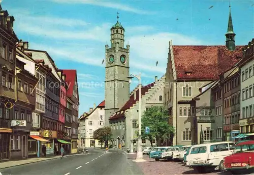 AK / Ansichtskarte RAVENSBURG  Wuerttemberg BW Blaserturm Rathaus Marktplatz Autos Geschaefte Strassenszene