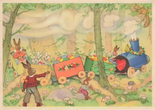 AK / Ansichtskarte BARON Charlotte Kuenstlerkarte Ostern Paques Hasen Bahn Eier