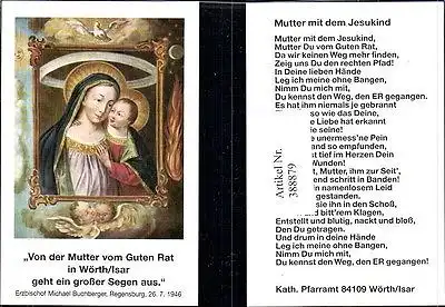 Andachtsbild Heiligenbildchen Wörth/Isar Mutter v. Guten Rat Gnadenbild