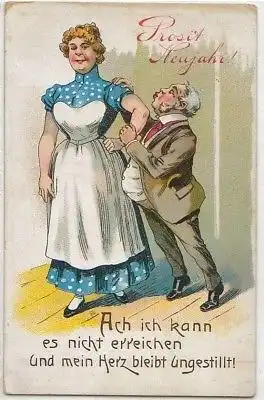 Prosit Neujahr Spruch Frau kleiner Mann Lustig Feldpost
