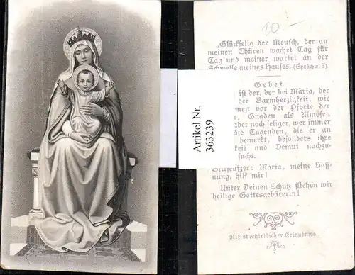 Andachtsbild Heiligenbildchen Maria m. Jesuskind Thron Krone Heiligensche