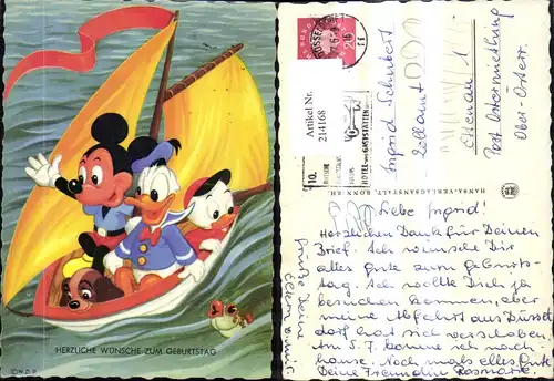Comic Geburtstag Walt Disney Mickey Donald Duck Track Hund a. Boot
