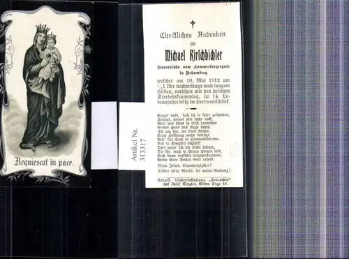 Andachtsbild Heiligenbildchen Sterbebild Kammerbergergut Behamberg 1912