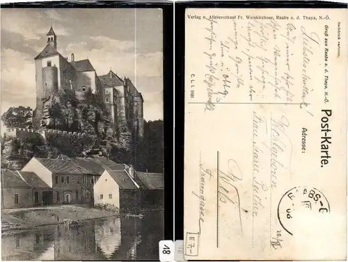 Gruß aus Raabs a.d. Thaya Ufer m. Kühe 1905 65005