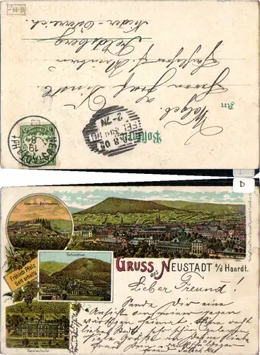 69201,Litho Gruß aus Neustadt am Haardt Realschule Schönthal 1898