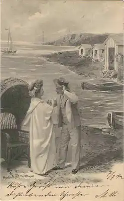 Fec. Ch. Scolik  Mann u Frau am Strand Frau Jugendstil 1900