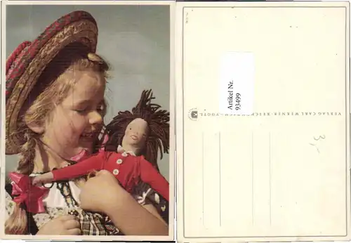 93499,Mädchen m. Hut Puppe Strohhut Hat Doll